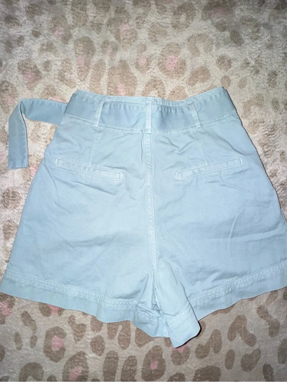 Zara Light Blue High-Waist Belted Pleated Shorts